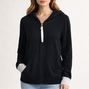 L+T Label + Thread Black Cashmere Full Zip Star Hoodie size large